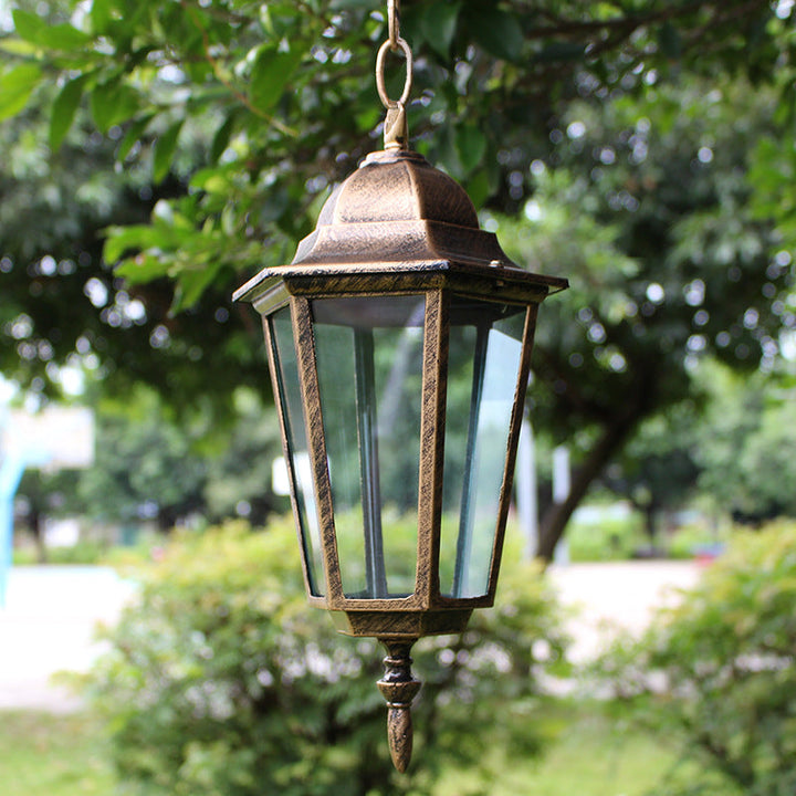 Traditional Vintage Waterproof Hexagonal Aluminum Acrylic 1-Light Pendant Light For Outdoor Patio | Bowlift
