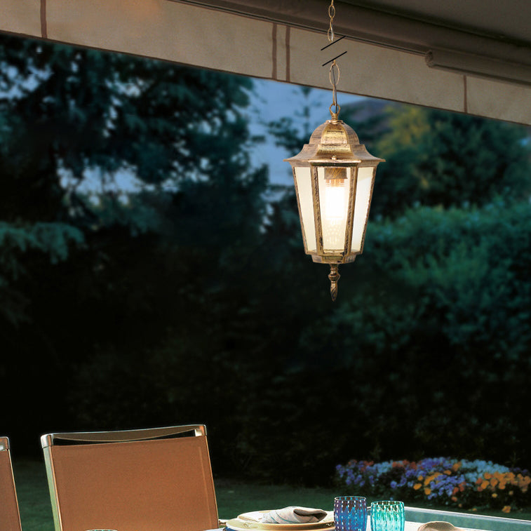 Traditional Vintage Waterproof Hexagonal Aluminum Acrylic 1-Light Pendant Light For Outdoor Patio | Bowlift