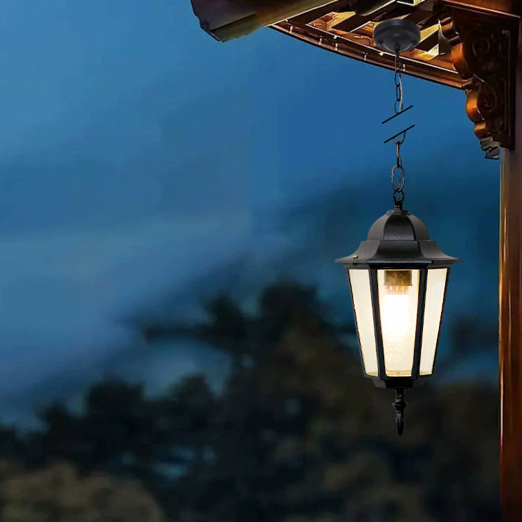 Traditional Vintage Waterproof Hexagonal Aluminum Acrylic 1-Light Pendant Light For Outdoor Patio | Bowlift