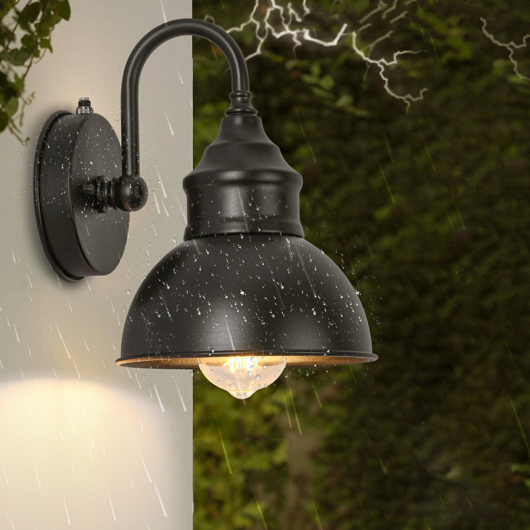 Modern Minimalist Outdoor Waterproof Round Curved Pole Iron Shade 1-Light Wall Sconce Lamp For Garden | Bowlift