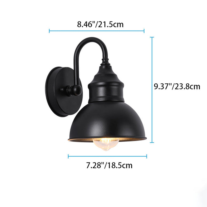 Modern Minimalist Outdoor Waterproof Round Curved Pole Iron Shade 1-Light Wall Sconce Lamp For Garden | Bowlift
