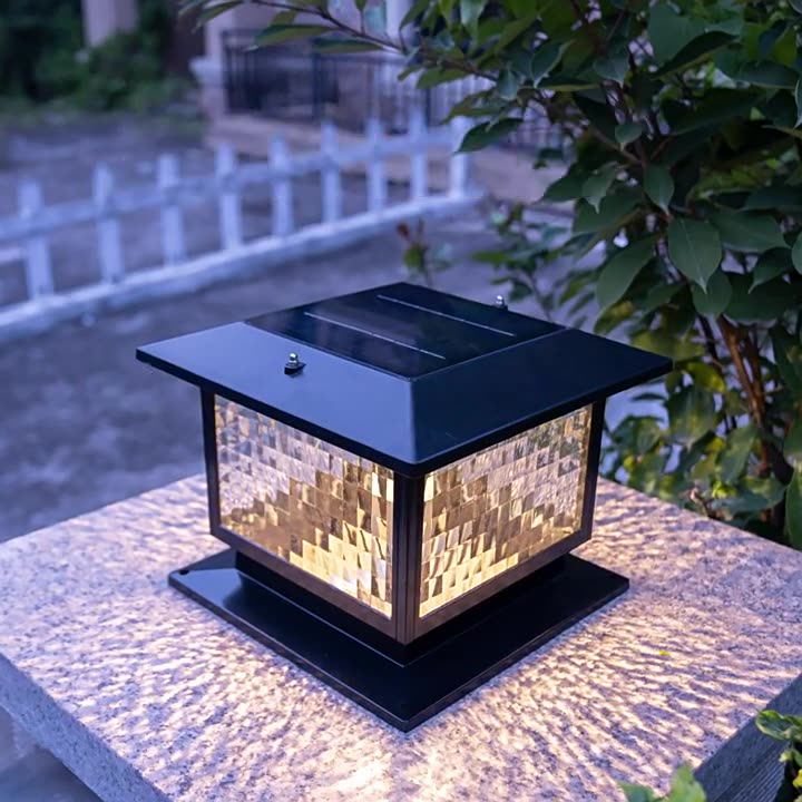 Modern Minimalist Solar Waterproof Rectangular Diamond Stripe Glass Shade Aluminum Frame LED Post Head Light For Garden | Bowlift