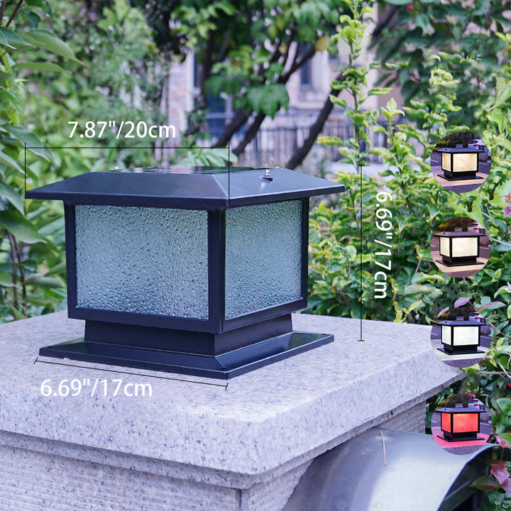 Modern Minimalist Solar Waterproof Rectangular Diamond Stripe Glass Shade Aluminum Frame LED Post Head Light For Garden | Bowlift