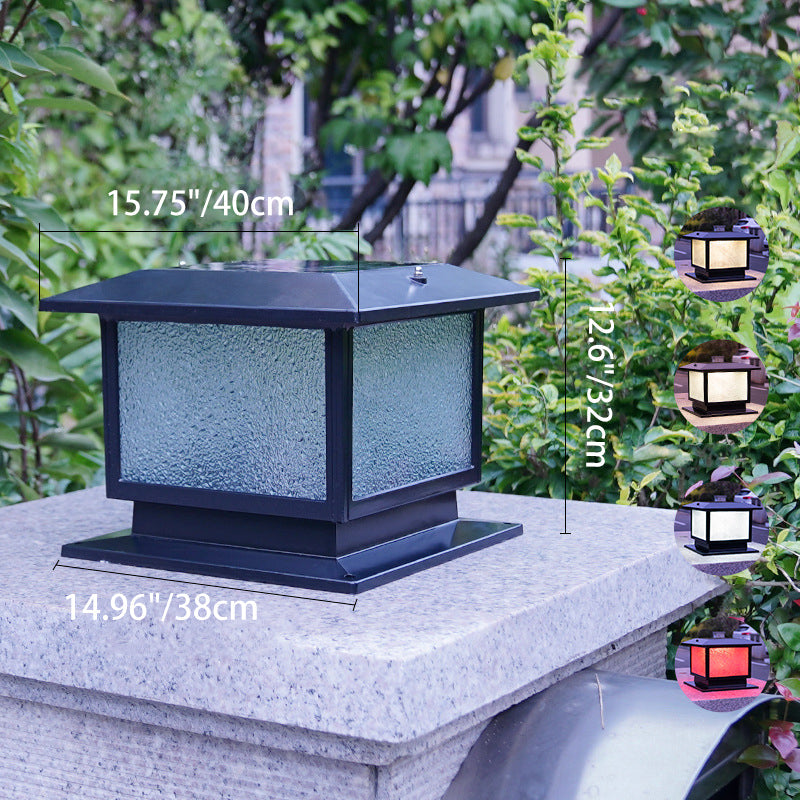 Modern Minimalist Solar Waterproof Rectangular Diamond Stripe Glass Shade Aluminum Frame LED Post Head Light For Garden | Bowlift