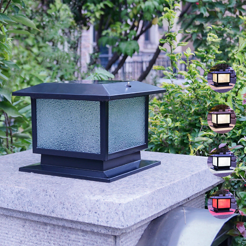 Modern Minimalist Solar Waterproof Rectangular Diamond Stripe Glass Shade Aluminum Frame LED Post Head Light For Garden | Bowlift