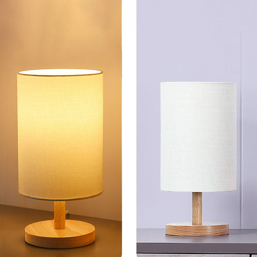 BowLift | Traditional Japanese Cylinder Wood Fabric 1-Light Table Lamp for the Living Room