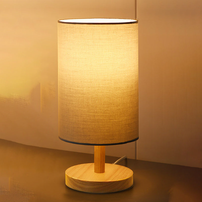 BowLift | Traditional Japanese Cylinder Wood Fabric 1-Light Table Lamp for the Living Room