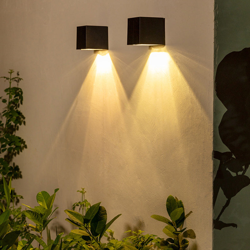 Modern Minimalist Cube Plastic Solar LED Wall Sconce Lamp For Garden | Bowlift