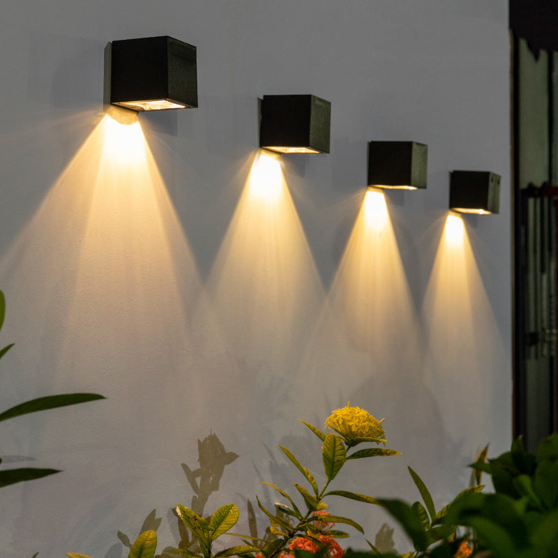 Modern Minimalist Cube Plastic Solar LED Wall Sconce Lamp For Garden | Bowlift