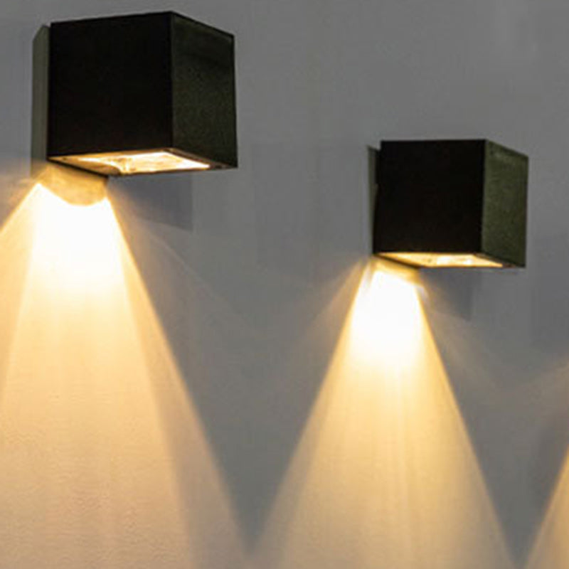 Modern Minimalist Cube Plastic Solar LED Wall Sconce Lamp For Garden | Bowlift