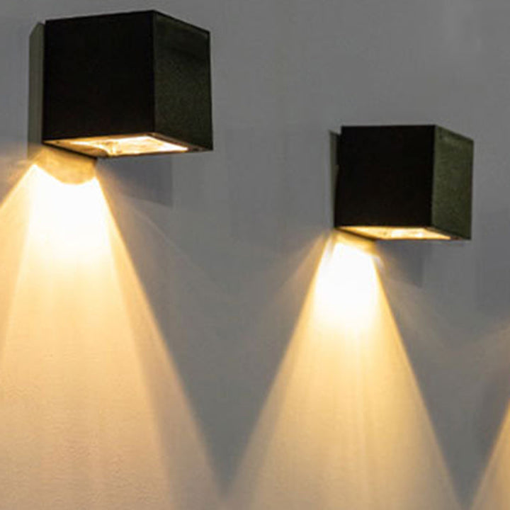Modern Minimalist Cube Plastic Solar LED Wall Sconce Lamp For Garden | Bowlift