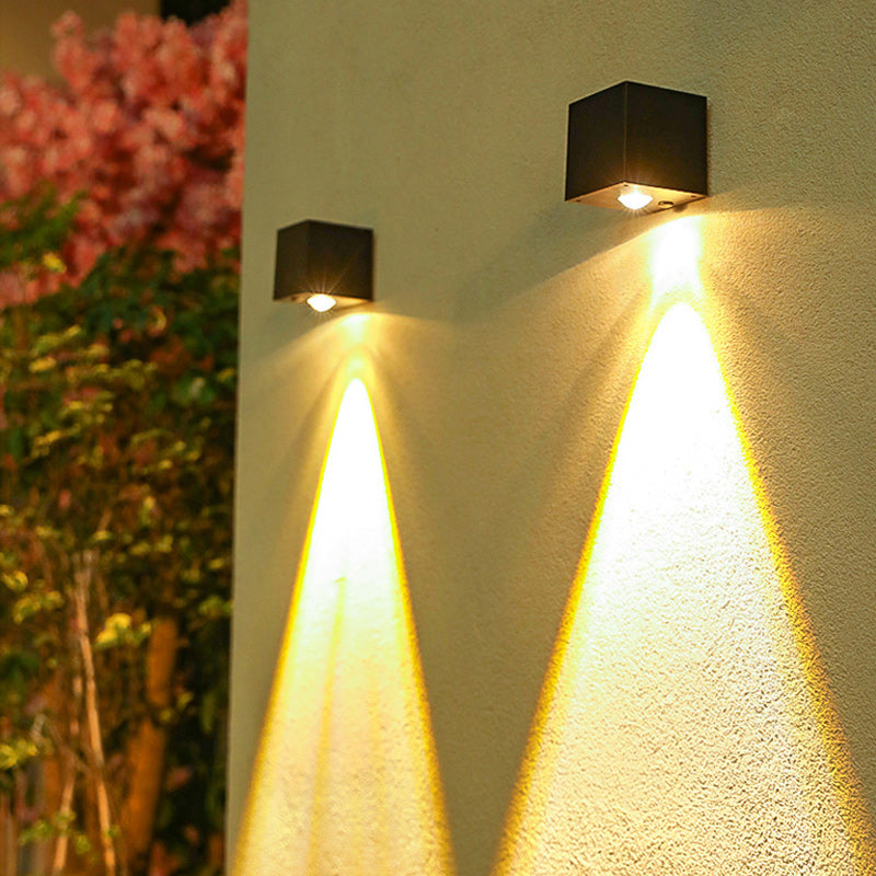 Modern Minimalist Cube Plastic Solar LED Wall Sconce Lamp For Garden | Bowlift