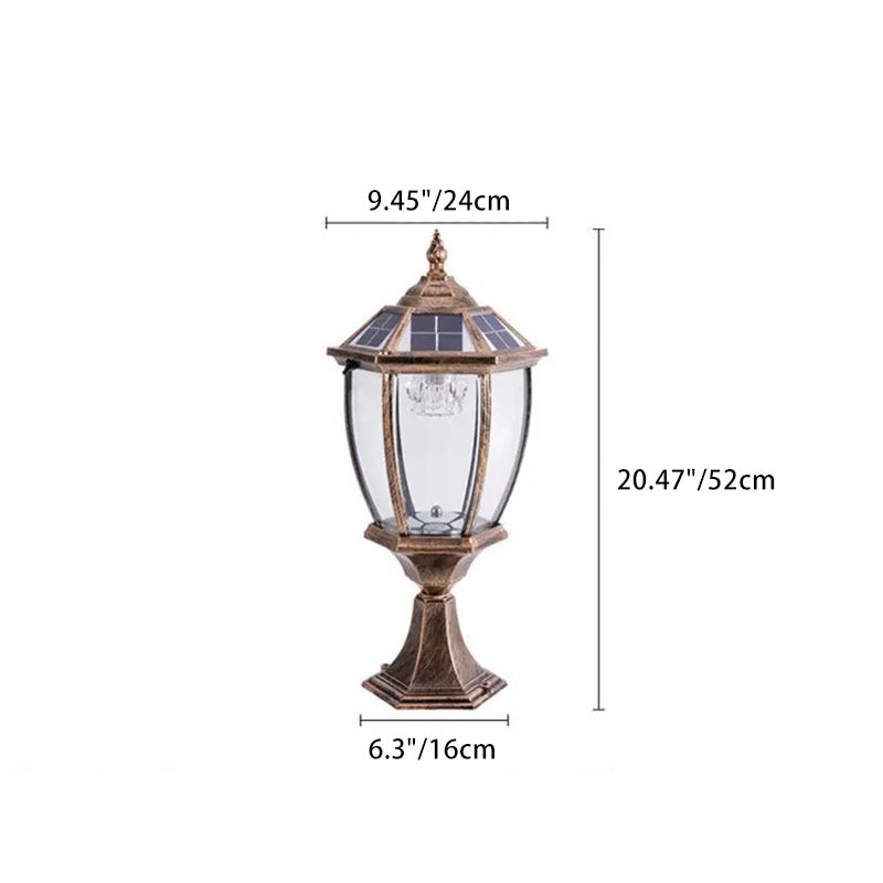 Contemporary Retro Hexagon Aluminum Glass LED Solar Post Head Landscape Light For Garden | Bowlift