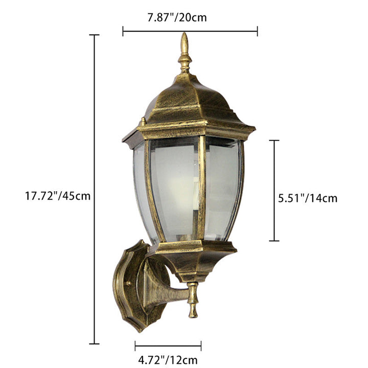 Contemporary Retro Waterproof Hexagonal Cage Aluminum Frosted Clear Glass 1-Light Wall Sconce Lamp For Outdoor Patio | Bowlift