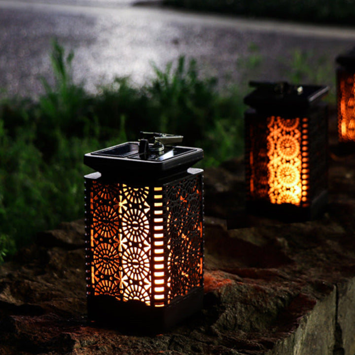 Contemporary Retro Solar Waterproof Rectangular Lantern Flame ABS LED Landscape Lighting Outdoor Light For Outdoor | Bowlift