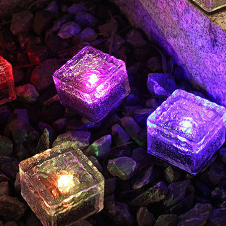 Modern Minimalist Solar Waterproof ABS Clear Glass Ice Cube Brick LED Outdoor Landscape Light For Garden | Bowlift