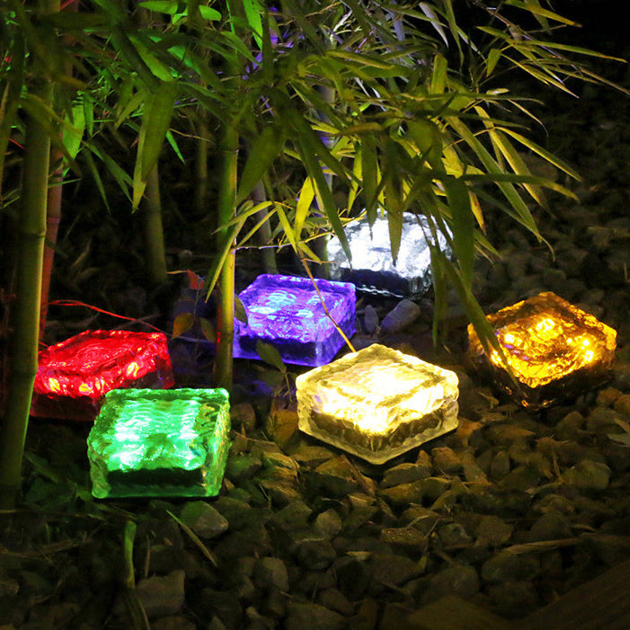 Modern Minimalist Solar Waterproof ABS Clear Glass Ice Cube Brick LED Outdoor Landscape Light For Garden | Bowlift