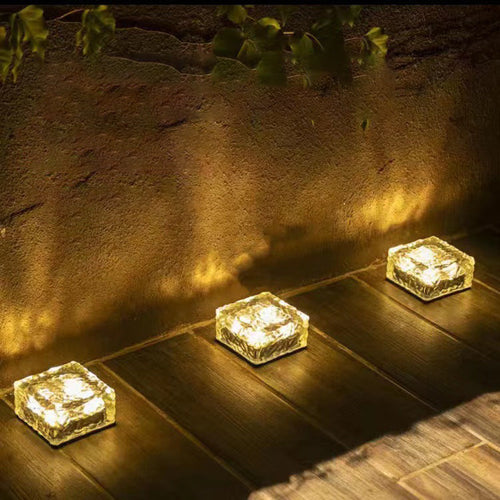 Modern Minimalist Solar Waterproof ABS Clear Glass Ice Cube Brick LED Outdoor Landscape Light For Garden | Bowlift
