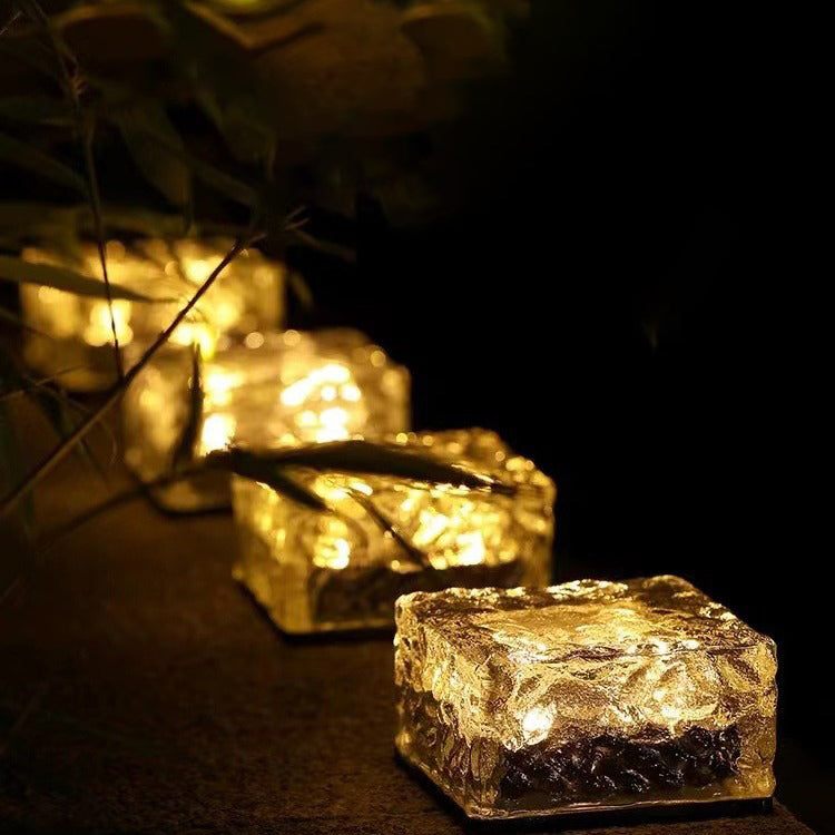 Modern Minimalist Solar Waterproof ABS Clear Glass Ice Cube Brick LED Outdoor Landscape Light For Garden | Bowlift