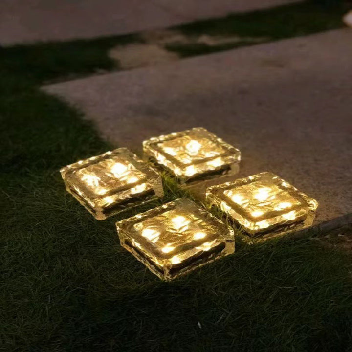 Modern Minimalist Solar Waterproof ABS Clear Glass Ice Cube Brick LED Outdoor Landscape Light For Garden | Bowlift