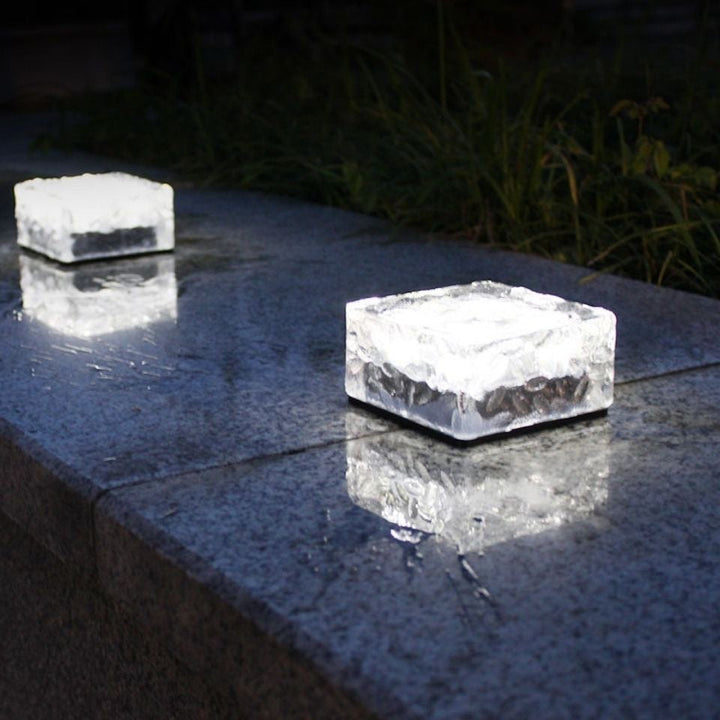 Modern Minimalist Solar Waterproof ABS Clear Glass Ice Cube Brick LED Outdoor Landscape Light For Garden | Bowlift