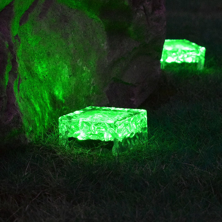 Modern Minimalist Solar Waterproof ABS Clear Glass Ice Cube Brick LED Outdoor Landscape Light For Garden | Bowlift