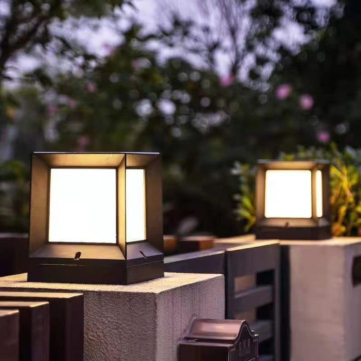 Modern Minimalist Waterproof Square-Shaped Aluminum Acrylic 1-Light Outdoor Post Light For Garden | Bowlift
