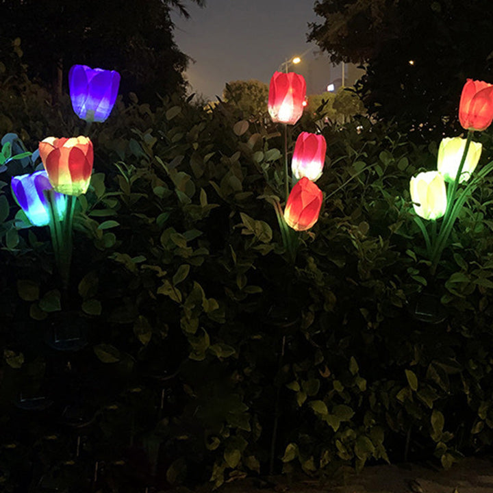 Contemporary Creative Solar Waterproof Faux Tulip Stainless Steel ABS Fabric LED Ground Plug Lawn Landscape Lamp For Outdoor Patio | Bowlift