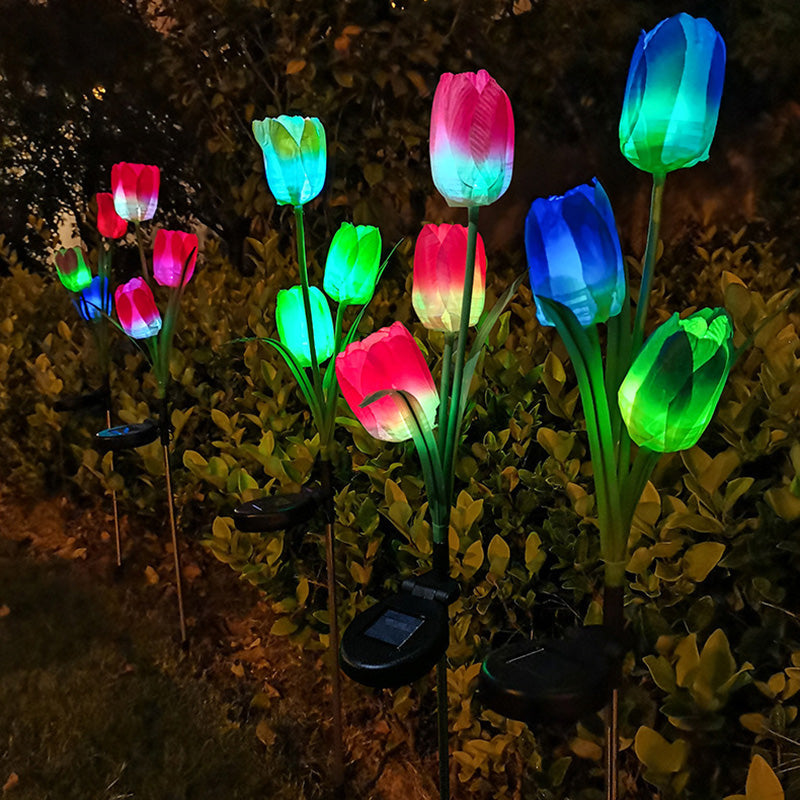 Contemporary Creative Solar Waterproof Faux Tulip Stainless Steel ABS Fabric LED Ground Plug Lawn Landscape Lamp For Outdoor Patio | Bowlift