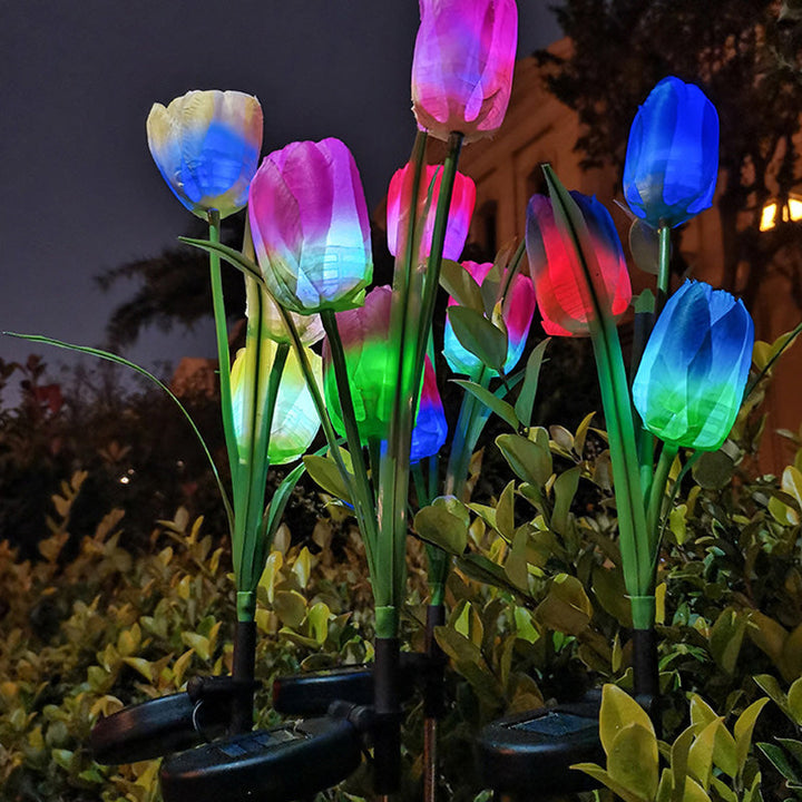Contemporary Creative Solar Waterproof Faux Tulip Stainless Steel ABS Fabric LED Ground Plug Lawn Landscape Lamp For Outdoor Patio | Bowlift