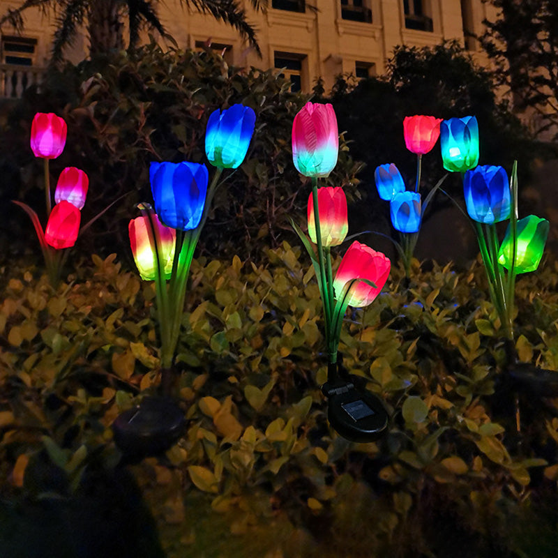 Contemporary Creative Solar Waterproof Faux Tulip Stainless Steel ABS Fabric LED Ground Plug Lawn Landscape Lamp For Outdoor Patio | Bowlift