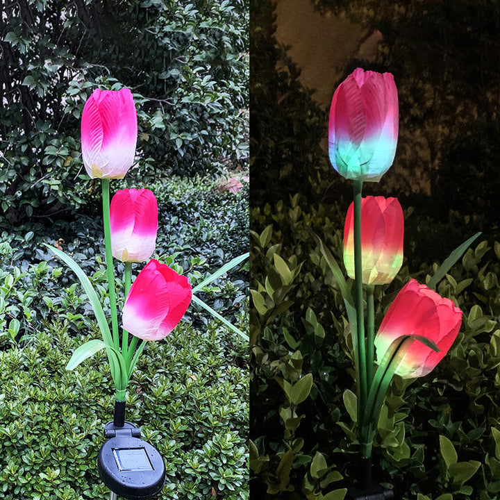 Contemporary Creative Solar Waterproof Faux Tulip Stainless Steel ABS Fabric LED Ground Plug Lawn Landscape Lamp For Outdoor Patio | Bowlift
