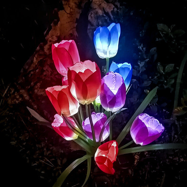 Contemporary Creative Solar Waterproof Faux Tulip Stainless Steel ABS Fabric LED Ground Plug Lawn Landscape Lamp For Outdoor Patio | Bowlift