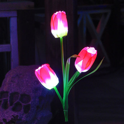 Contemporary Creative Solar Waterproof Faux Tulip Stainless Steel ABS Fabric LED Ground Plug Lawn Landscape Lamp For Outdoor Patio | Bowlift