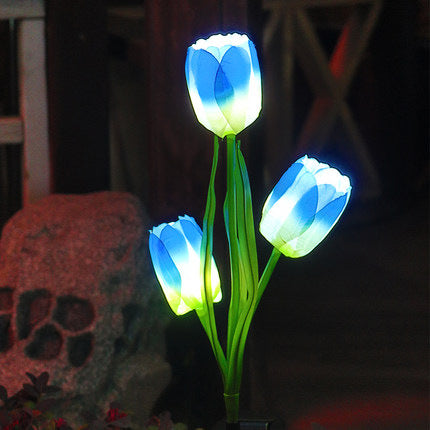 Contemporary Creative Solar Waterproof Faux Tulip Stainless Steel ABS Fabric LED Ground Plug Lawn Landscape Lamp For Outdoor Patio | Bowlift