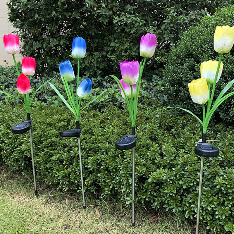 Contemporary Creative Solar Waterproof Faux Tulip Stainless Steel ABS Fabric LED Ground Plug Lawn Landscape Lamp For Outdoor Patio | Bowlift