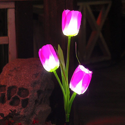 Contemporary Creative Solar Waterproof Faux Tulip Stainless Steel ABS Fabric LED Ground Plug Lawn Landscape Lamp For Outdoor Patio | Bowlift