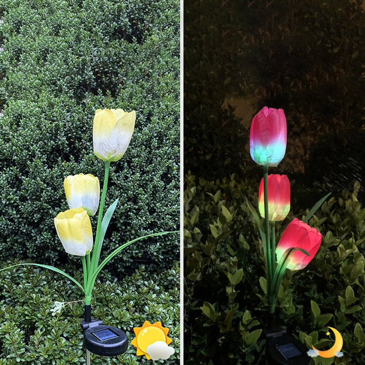 Contemporary Creative Solar Waterproof Faux Tulip Stainless Steel ABS Fabric LED Ground Plug Lawn Landscape Lamp For Outdoor Patio | Bowlift