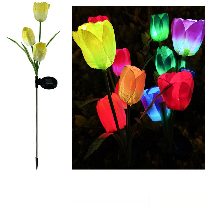 Contemporary Creative Solar Waterproof Faux Tulip Stainless Steel ABS Fabric LED Ground Plug Lawn Landscape Lamp For Outdoor Patio | Bowlift