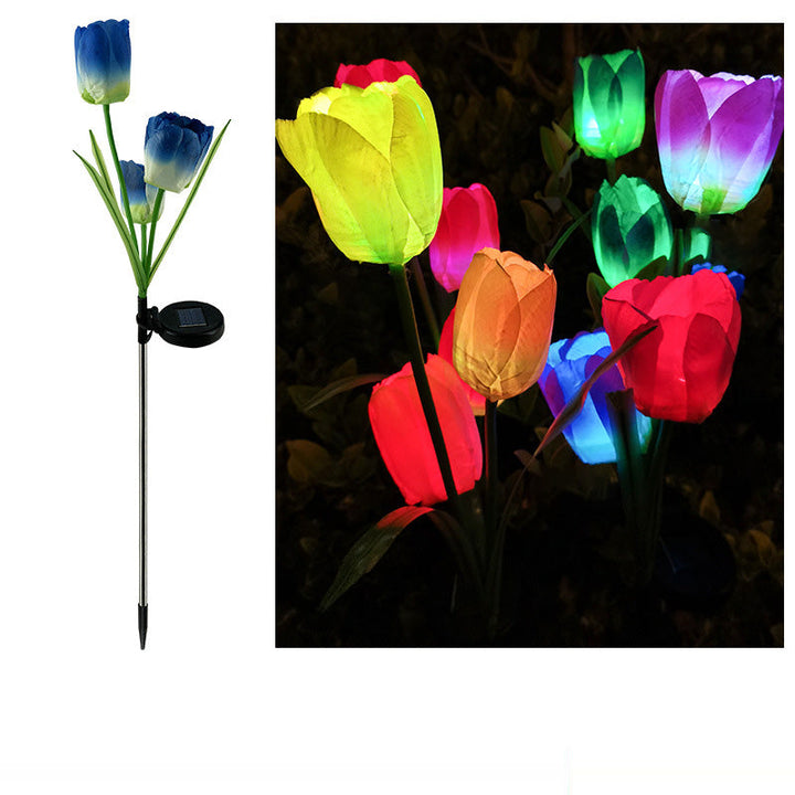 Contemporary Creative Solar Waterproof Faux Tulip Stainless Steel ABS Fabric LED Ground Plug Lawn Landscape Lamp For Outdoor Patio | Bowlift