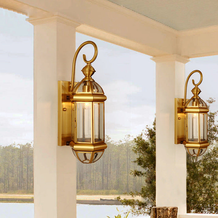 Modern Luxury Waterproof Cylinder Rectangle Half Round Copper Glass 1/3/6 Light Wall Sconce Lamp For Garden | Bowlift
