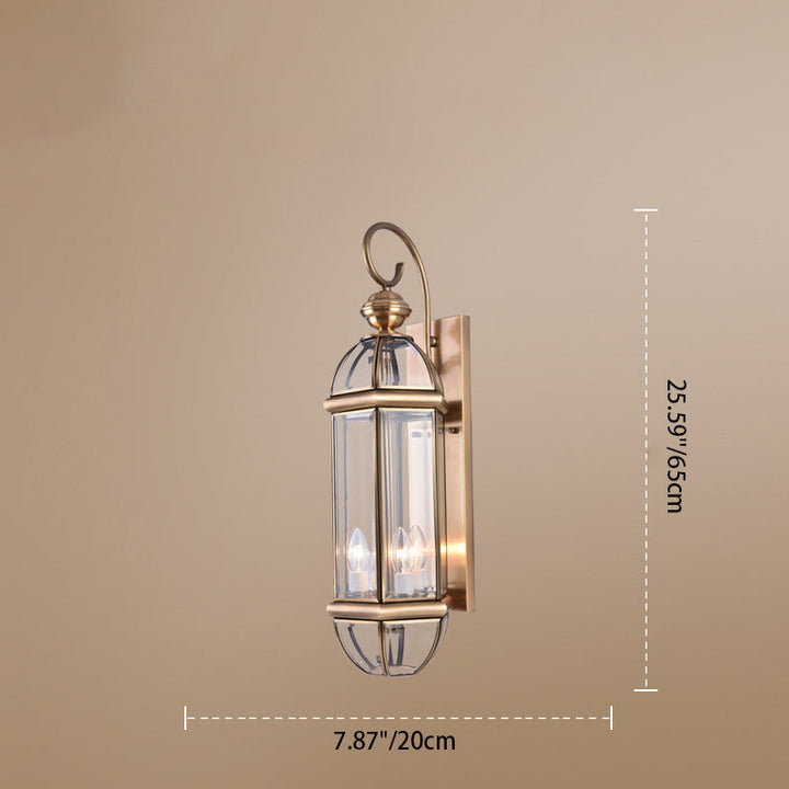 Modern Luxury Waterproof Cylinder Rectangle Half Round Copper Glass 1/3/6 Light Wall Sconce Lamp For Garden | Bowlift