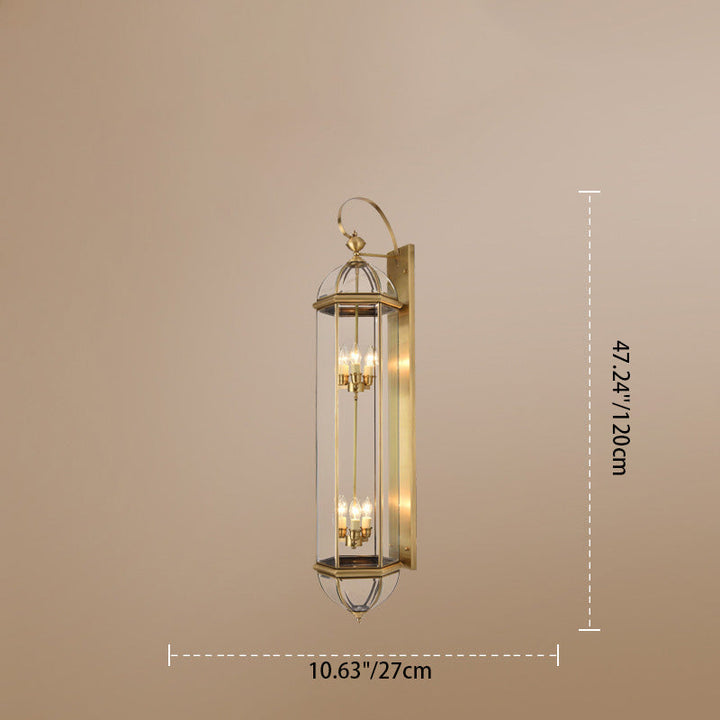 Modern Luxury Waterproof Cylinder Rectangle Half Round Copper Glass 1/3/6 Light Wall Sconce Lamp For Garden | Bowlift