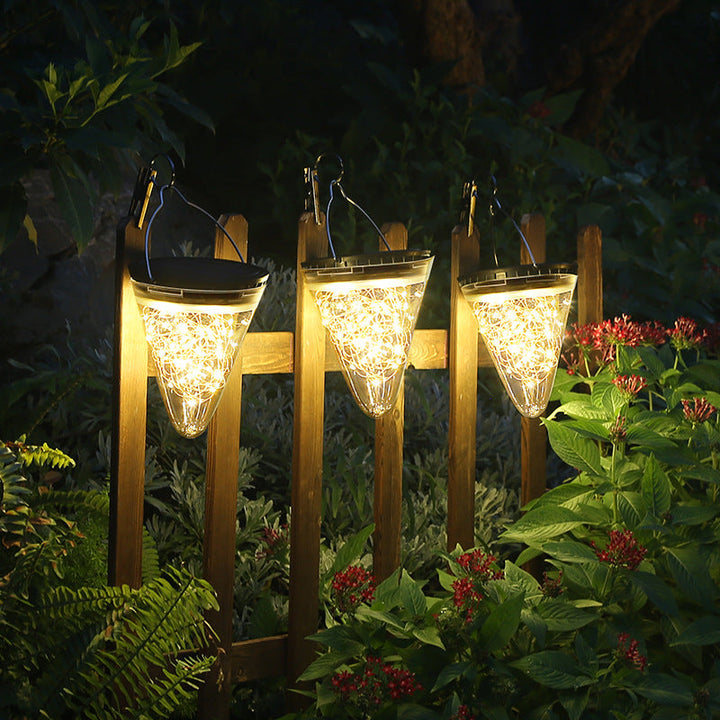 Modern Minimalist Solar Waterproof Cone Filigree PC ABS LED Pendant Light For Garden | Bowlift