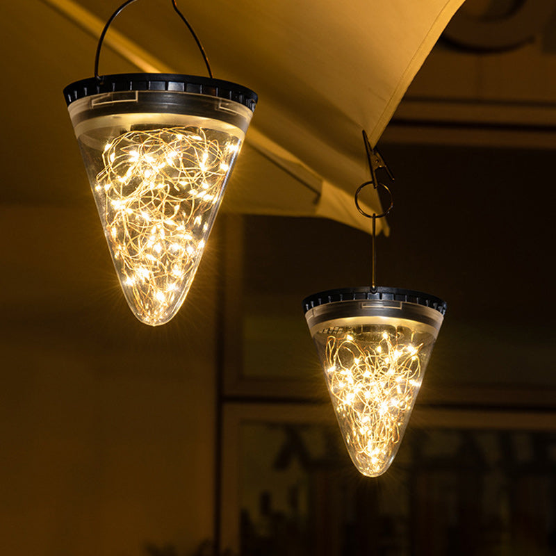 Modern Minimalist Solar Waterproof Cone Filigree PC ABS LED Pendant Light For Garden | Bowlift