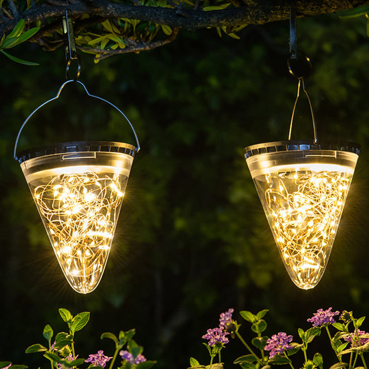 Modern Minimalist Solar Waterproof Cone Filigree PC ABS LED Pendant Light For Garden | Bowlift