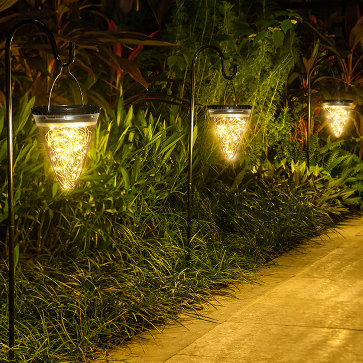 Modern Minimalist Solar Waterproof Cone Filigree PC ABS LED Pendant Light For Garden | Bowlift