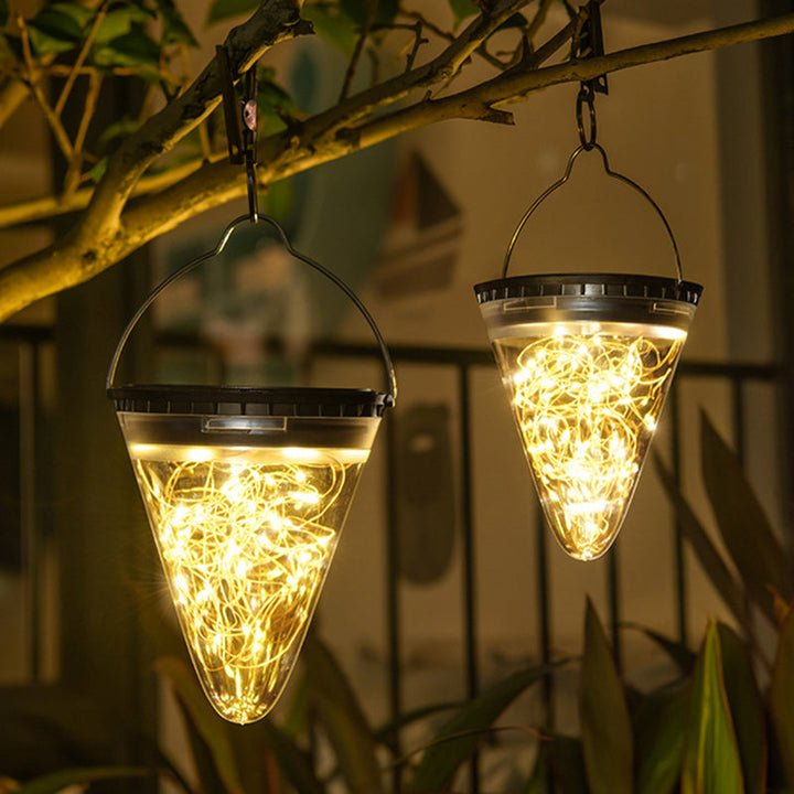 Modern Minimalist Solar Waterproof Cone Filigree PC ABS LED Pendant Light For Garden | Bowlift