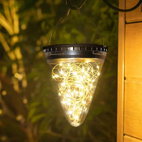 Modern Minimalist Solar Waterproof Cone Filigree PC ABS LED Pendant Light For Garden | Bowlift