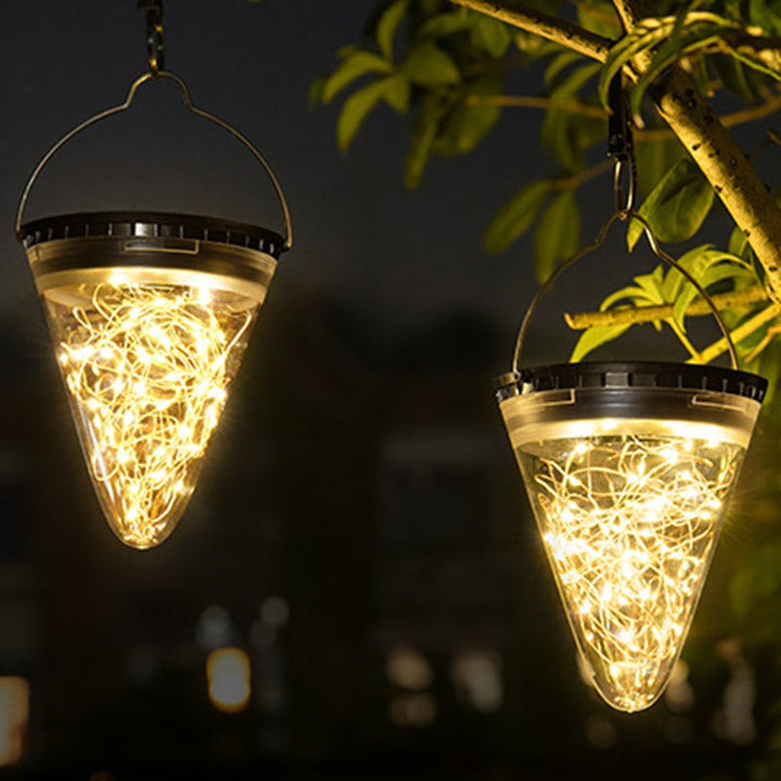 Modern Minimalist Solar Waterproof Cone Filigree PC ABS LED Pendant Light For Garden | Bowlift